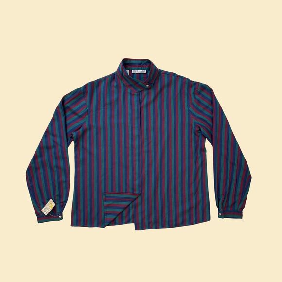 Vintage 70s/80s blouse by Bon Jour, long sleeve 1970s size 38 purple/teal shirt - Picture 1 of 9